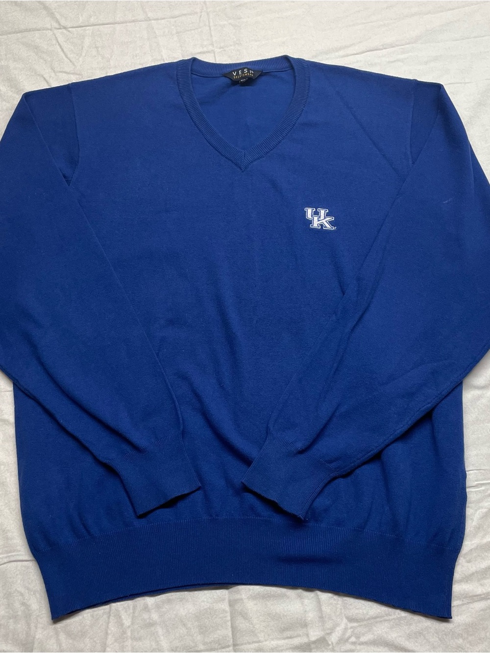 Classic V-Neck Sweater in Royal Blue with UK Logo
